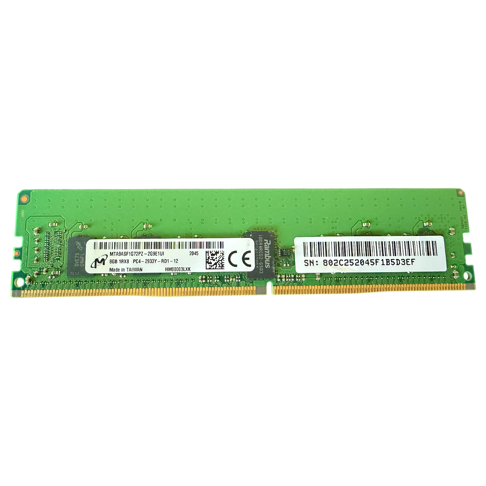 Begagnat Micron 8GB DDR4 (1x8GB) 1Rx8 PC4-2933Y 2933MHz RDIMM MTA9ASF1G72PZ-2G9E1UI