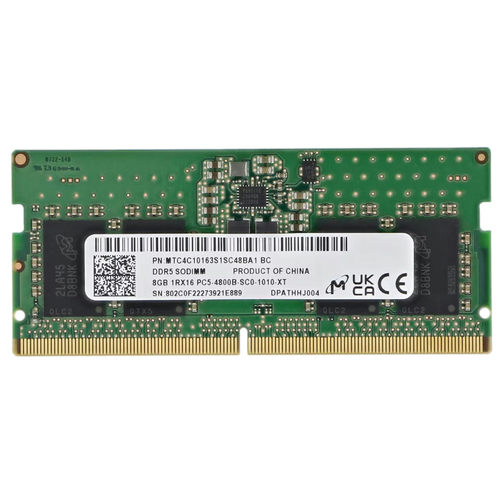 Begagnat Micron 16GB DDR5 (1x16GB) SODIMM PC5-4800B 4800MHz 1Rx16 MTC4C10163S1SC48BA1