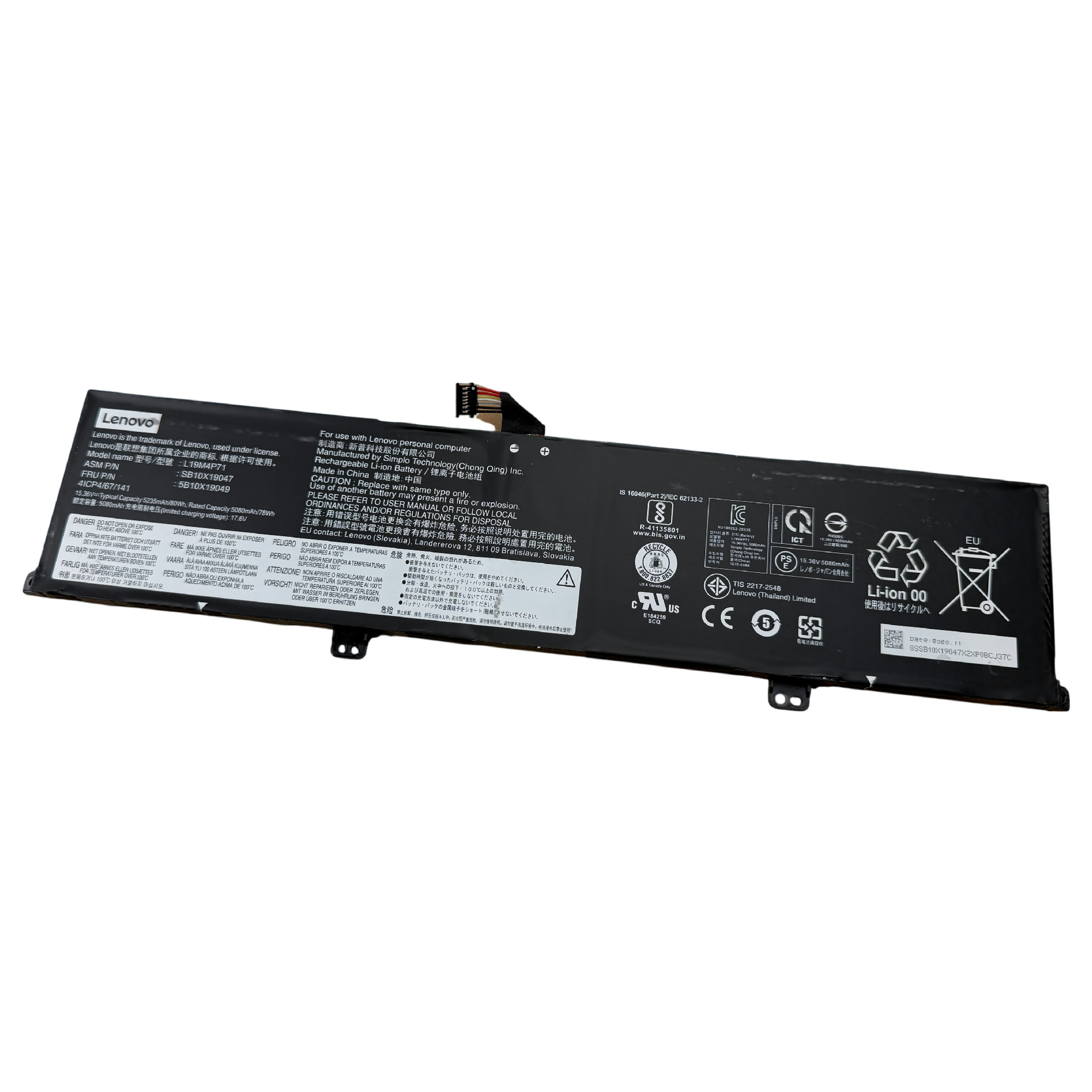 Begagnad Batteri Original Lenovo ThinkPad P1 Gen3 X1 Extreme Gen3 L19M4P71 5235mAh 80Wh