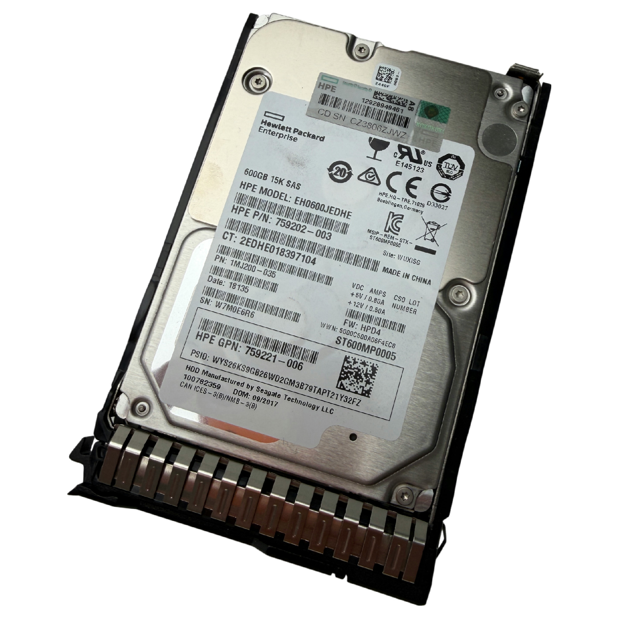 Begagnad 600GB SAS HPE 759221-006 15K RPM 12G SC SAS SFF 2.5 759202-003