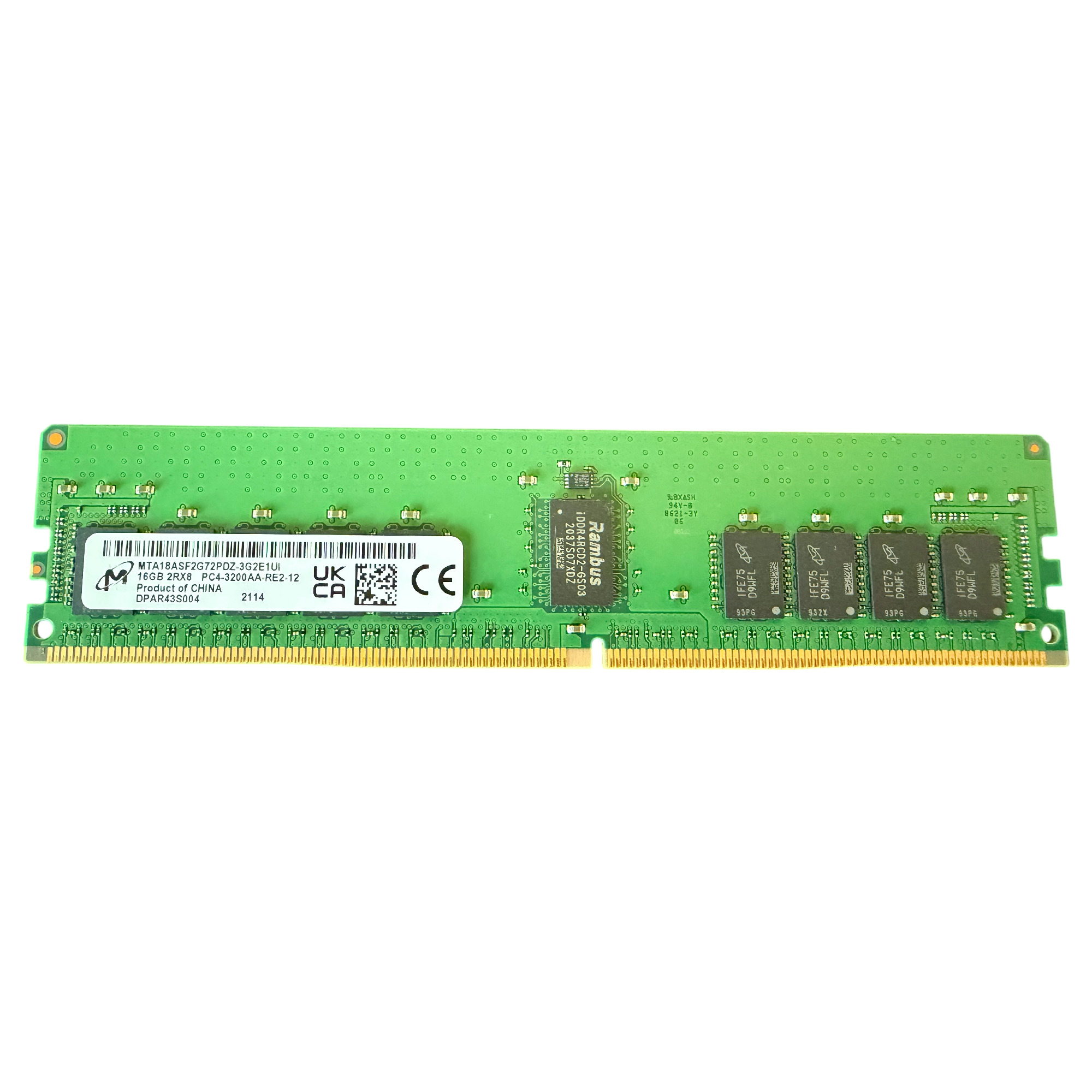 Begagnat Micron 16GB DDR4 (1x16GB) 2Rx8 PC4-3200AA 3200MHz RDIMM MTA18ASF2G72PDZ-3G2E1UI