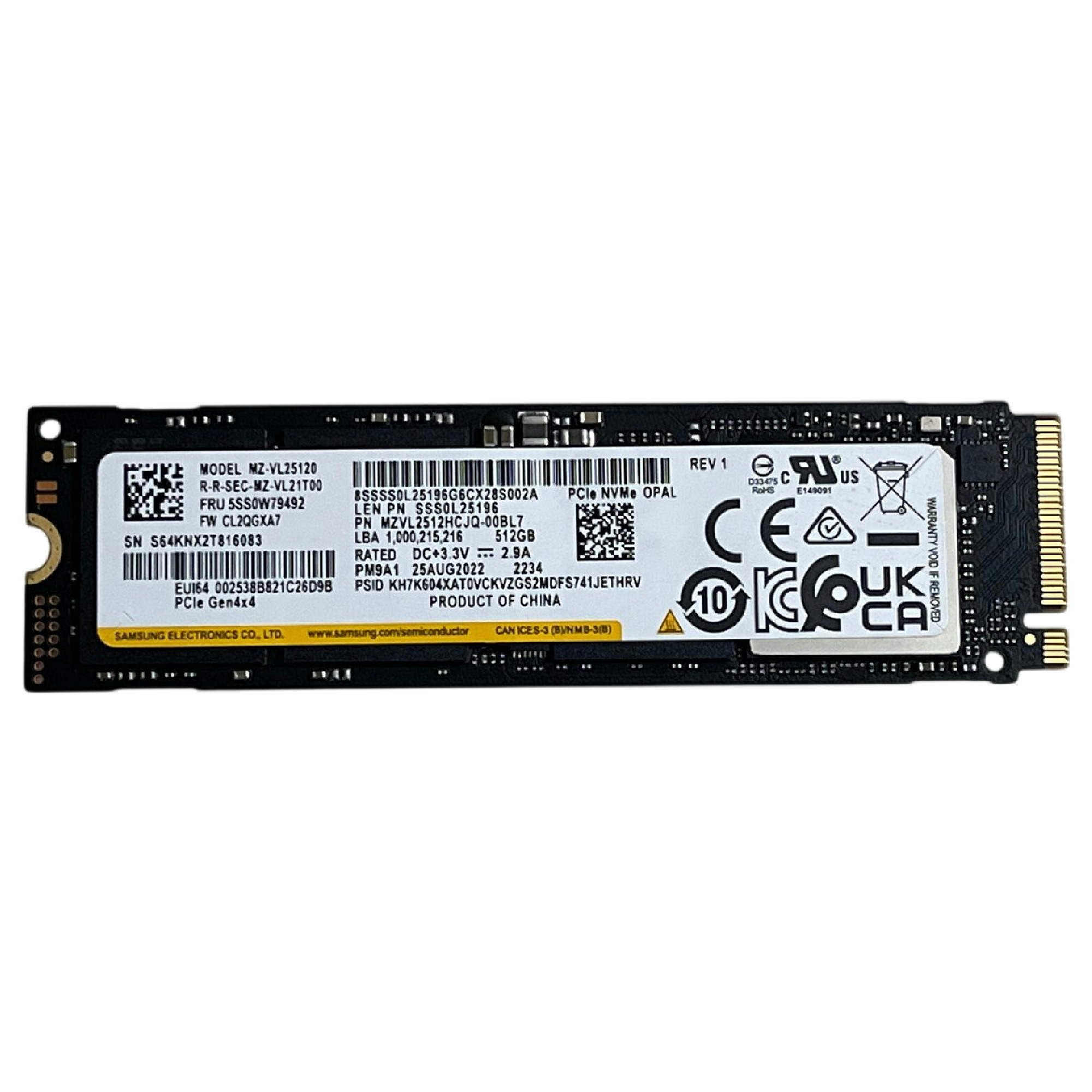 Begagnad 512GB Samsung PM9A1 M2 2280 NVMe Gen4 x4 MZVL2512HCJQ-00BL7