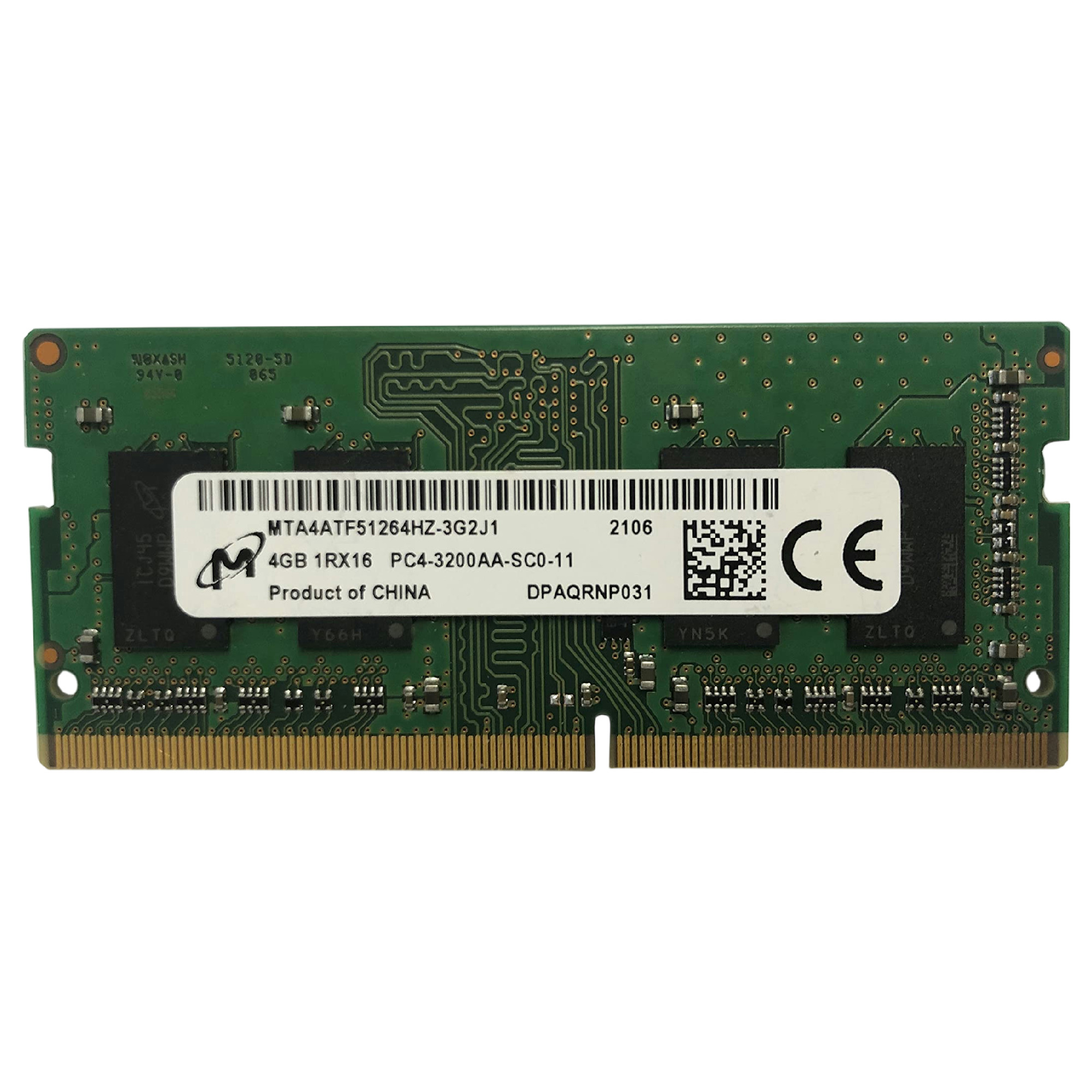 Begagnat Micron 4GB DDR4 (1x4GB) SODIMM 1Rx16 PC4-3200AA 3200MHz MTA4ATF51264HZ-3G2J1