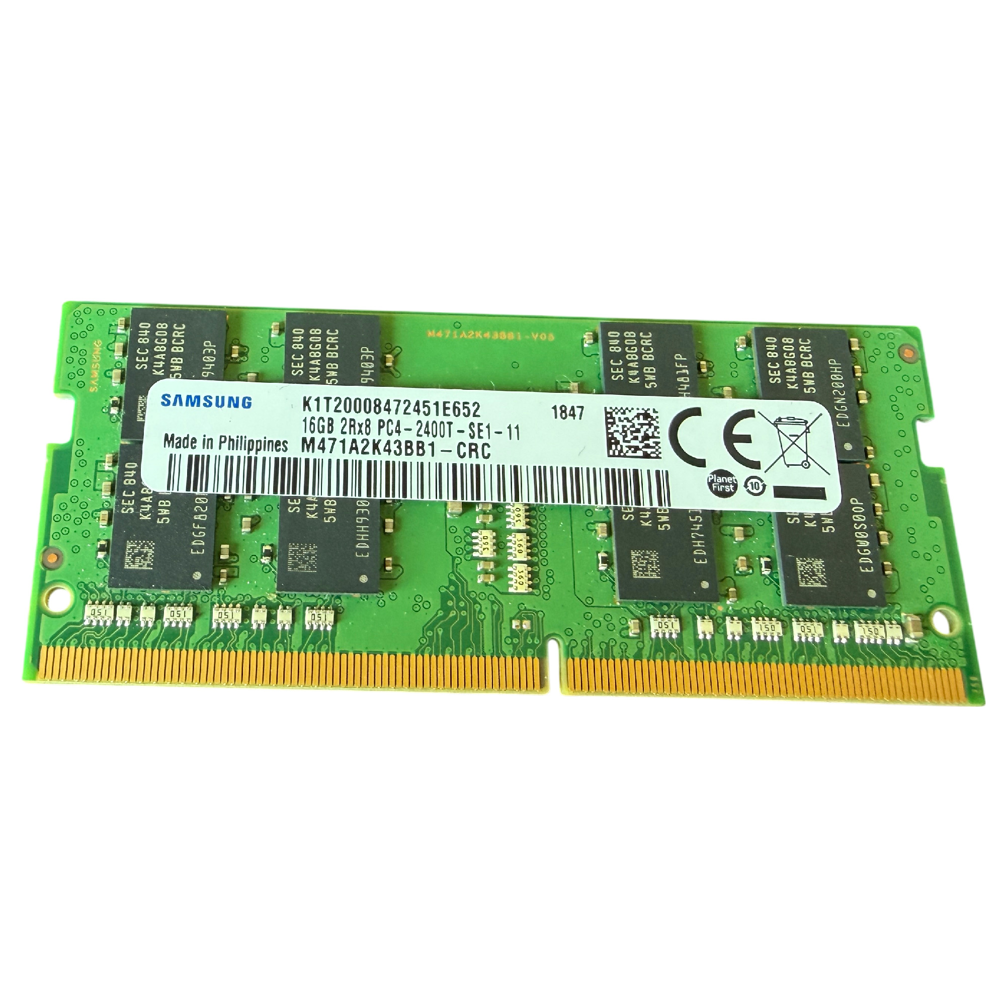 Begagnat Samsung 16GB DDR4 (1x16GB) SODIMM 2Rx8 PC4-2400T 2400MHz M471A2K43BB1-CRC