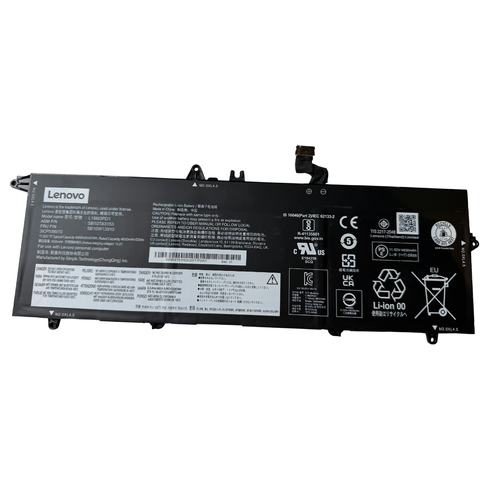 Begagnat Lenovo Original Batteri L18M3PD1 5B10W13910 ThinkPad T490s T495s T14s