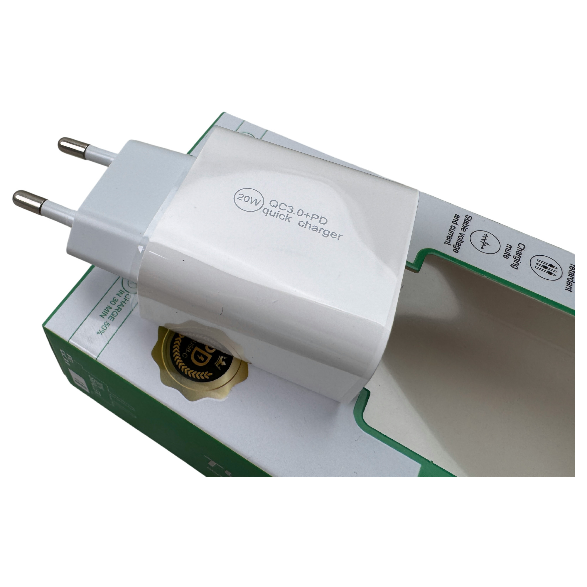 NY! Adapter PW 20W USB-A + USB-C QC3.0+PD EU Adapter Quick Charge
