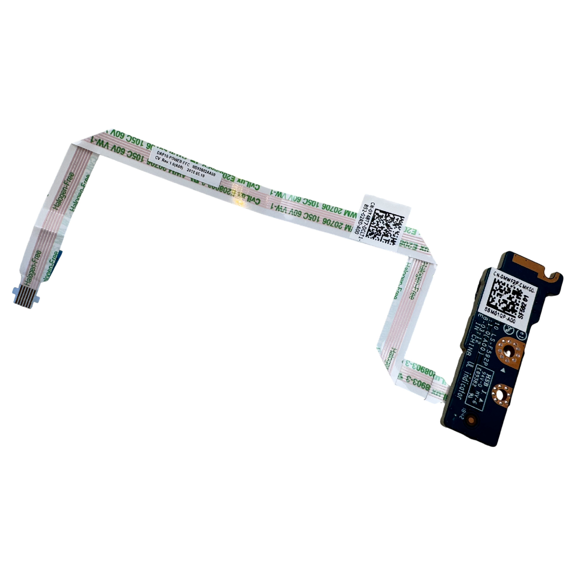 Begagnad Dell Power Switch Button Precision 7530 M7530 0MWF2P LS-F592P Board